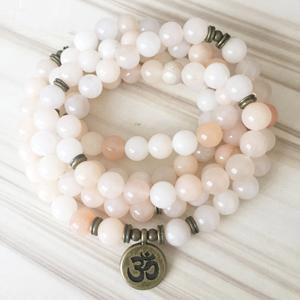 Light Pink Aventurine Mala 108 Beads Bracelet - Lotus / Om / Buddha-Your Soul Place