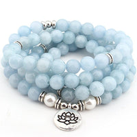 Thumbnail for 108 Pastel Sky Blue Beads Mala Lotus Bracelet-Your Soul Place