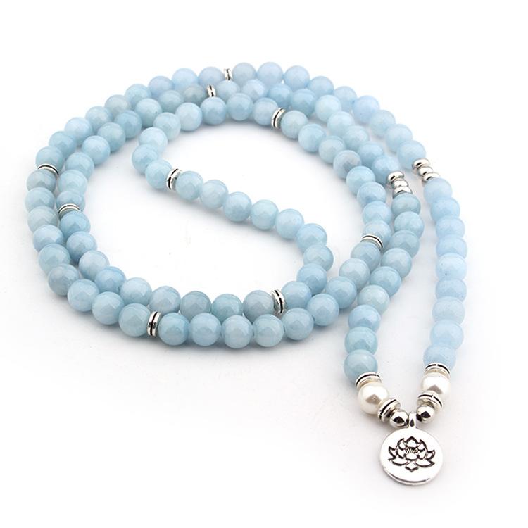 108 Pastel Sky Blue Beads Mala Lotus Bracelet-Your Soul Place