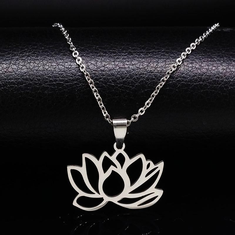 Stainless Steel Lotus Flower Pendant Necklace-Your Soul Place
