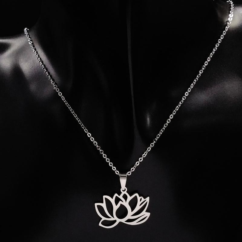 Stainless Steel Lotus Flower Pendant Necklace-Your Soul Place