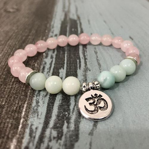 Rose Quartz Amazonite Bracelet - Lotus / OM / Buddha-Your Soul Place