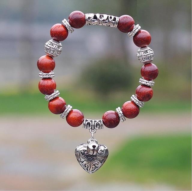 10mm Natural Stone Bracelet with Heart Pendant