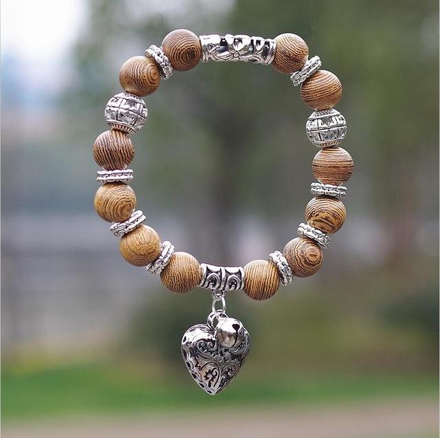 10mm Natural Stone Bracelet with Heart Pendant
