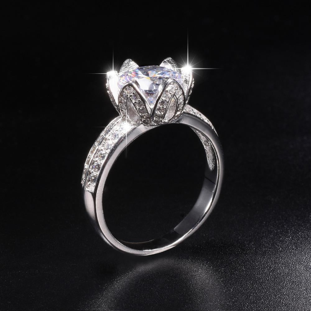 925 Sterling Silver Lotus 2ct Simulated Diamond Ring-Your Soul Place