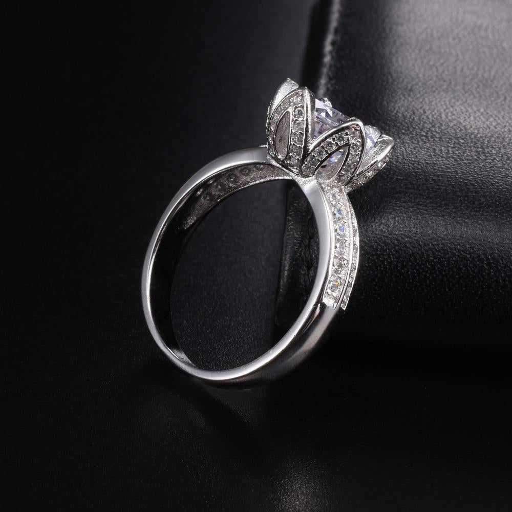 925 Sterling Silver Lotus 2ct Simulated Diamond Ring-Your Soul Place
