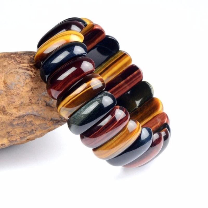 Rectangular Red Blue Yellow Tiger's Eye Bracelet-Your Soul Place