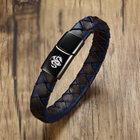 Thumbnail for Braided Dark Blue and Black Genuine Leather Dragon Black Stainless Steel Magnetic Bracelet-Your Soul Place