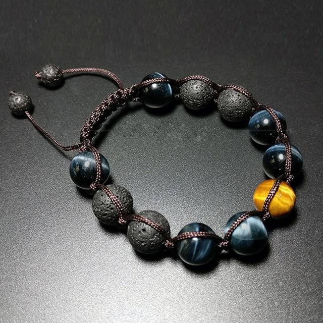 Blue Yellow Tiger's Eye Gem Lava Beads Bracelet-Your Soul Place