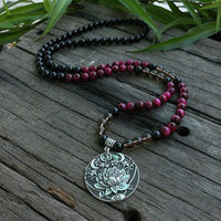 Thumbnail for 108 Rose Tiger's Eye And Onyx Beads Mala Lotus Pendant Necklace / Bracelet-Your Soul Place