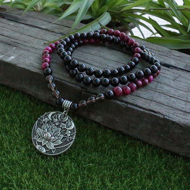 108 Rose Tiger's Eye And Onyx Beads Mala Lotus Pendant Necklace / Bracelet-Your Soul Place