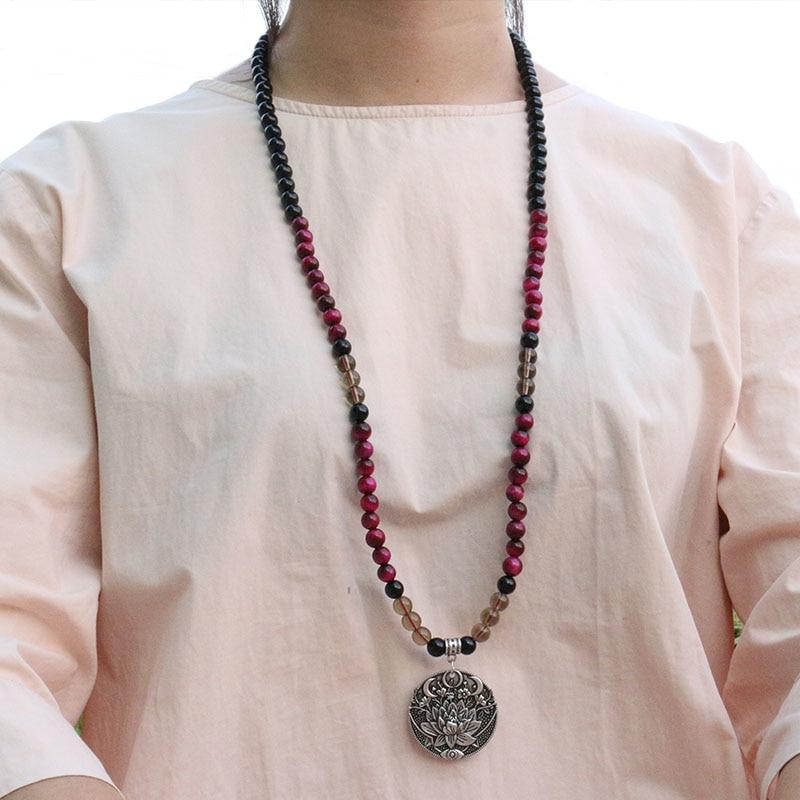 108 Rose Tiger's Eye And Onyx Beads Mala Lotus Pendant Necklace / Bracelet-Your Soul Place