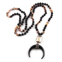 Thumbnail for 108 Beads Black Crescent Moon Mala Pendant Necklace-Your Soul Place