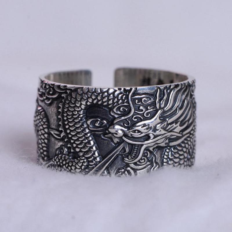 Real Pure Silver S999 Dragon Spirit with Heart Sutra Mantra Inside Ring-Your Soul Place