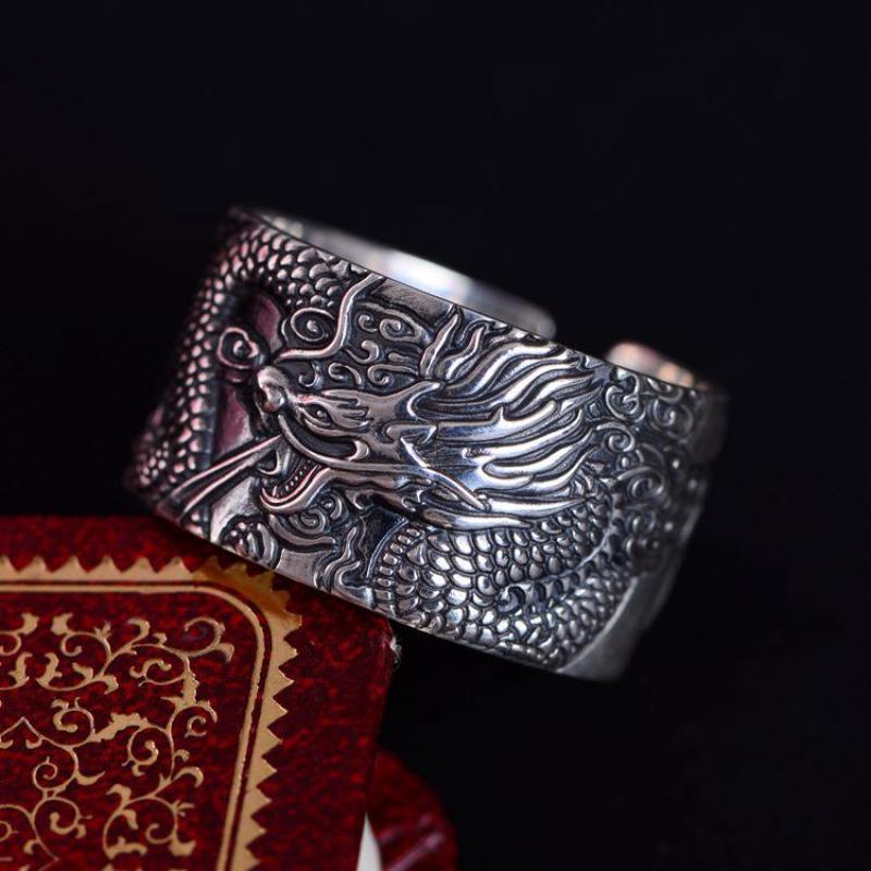 Real Pure Silver S999 Dragon Spirit with Heart Sutra Mantra Inside Ring-Your Soul Place