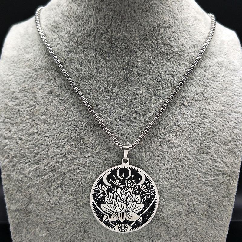 Stainless Steel Lotus Moon Eye Pendant Necklace-Your Soul Place