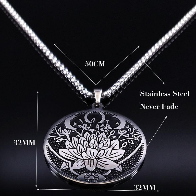 Stainless Steel Lotus Moon Eye Pendant Necklace-Your Soul Place