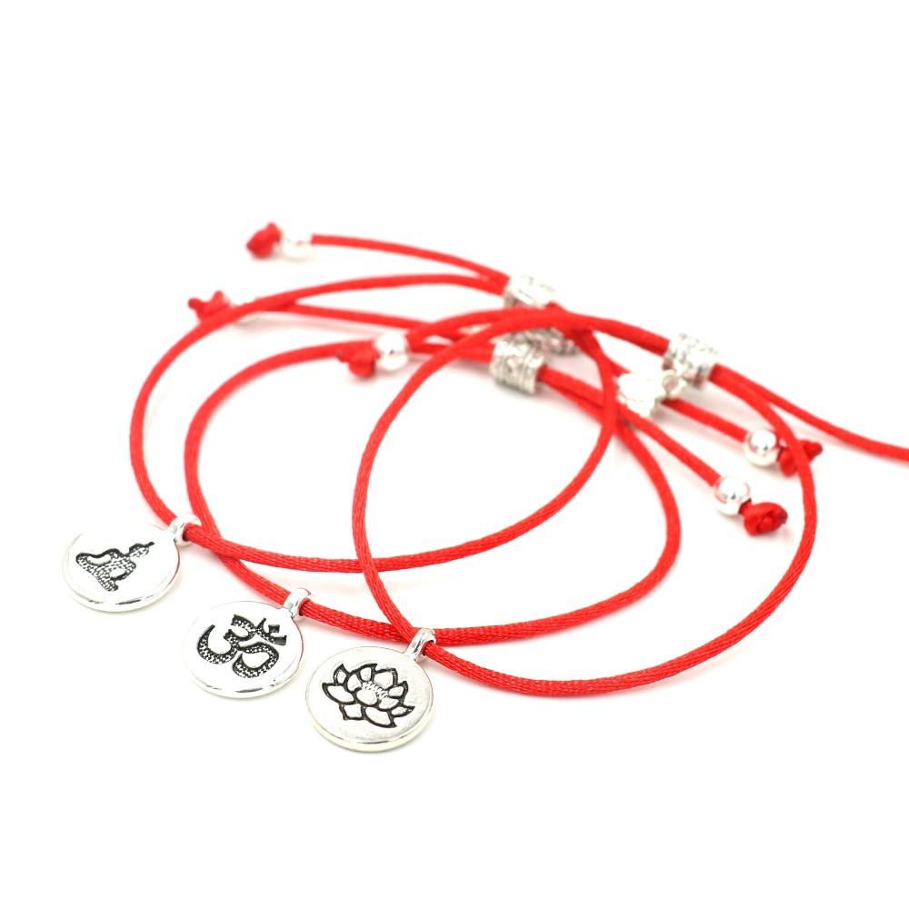 Lucky Red Rope Om Buddha Lotus Charm Bracelet Set - 3 Pieces-Your Soul Place