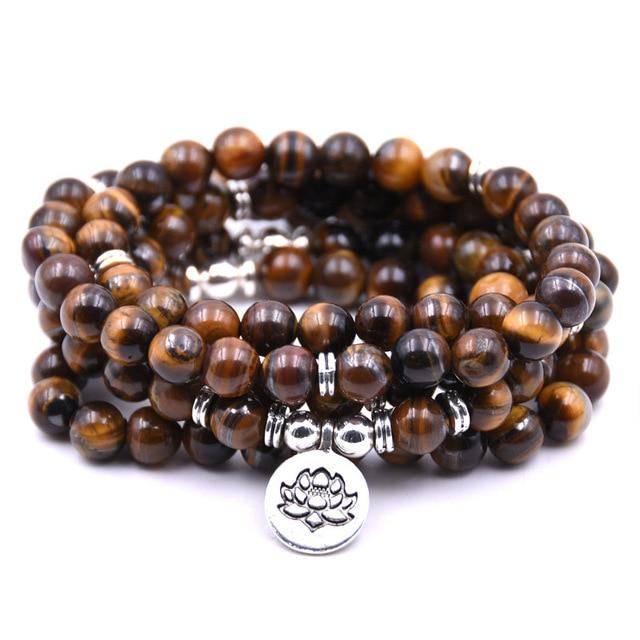 108 Tiger Eye Mala Beads Bracelet  - Lotus / Buddha / Om-Your Soul Place
