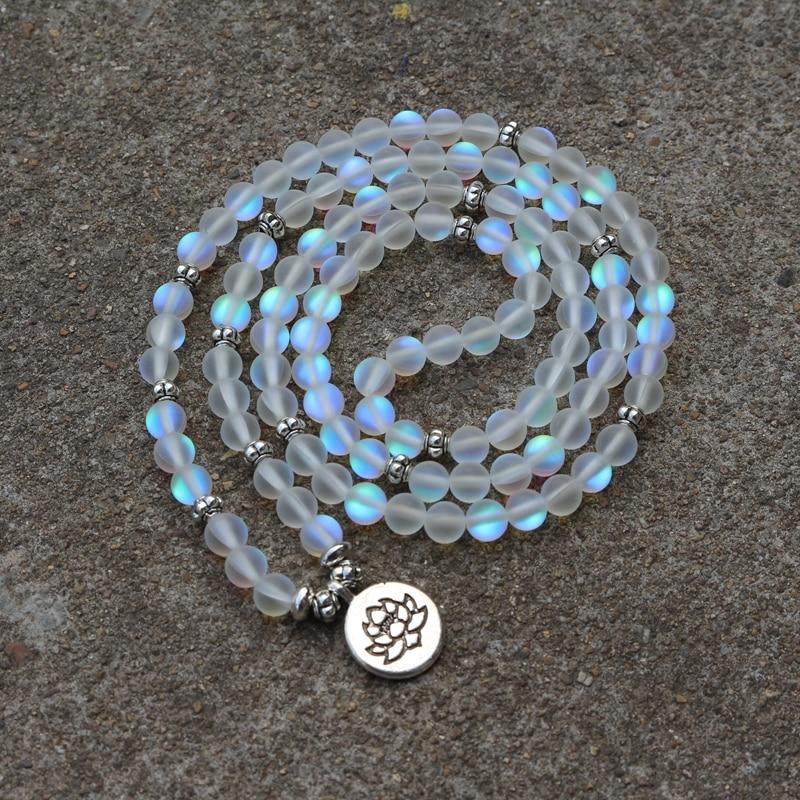 108 Moonlight Crystal White Matte Beads Mala Bracelet-Your Soul Place