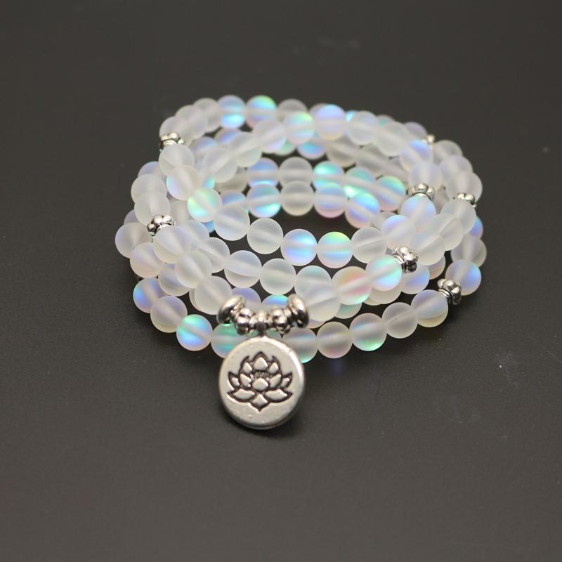 108 Moonlight Crystal White Matte Beads Mala Bracelet-Your Soul Place