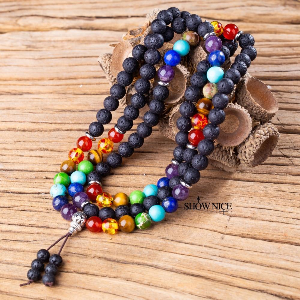 7 Chakra and Lava Stone 108 Beads Mala Bracelet-Your Soul Place