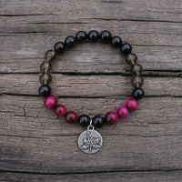 Thumbnail for 108 Rose Tiger's Eye And Onyx Beads Mala Lotus Pendant Necklace / Bracelet-Your Soul Place