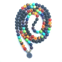 Thumbnail for 7 Chakra and Lava Stone 108 Beads Mala Bracelet - Lotus / Om / Buddha Charm-Your Soul Place