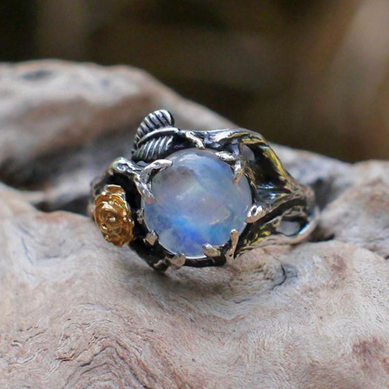 Vintage Moonstone With Mini Gold Rose Ring-Your Soul Place