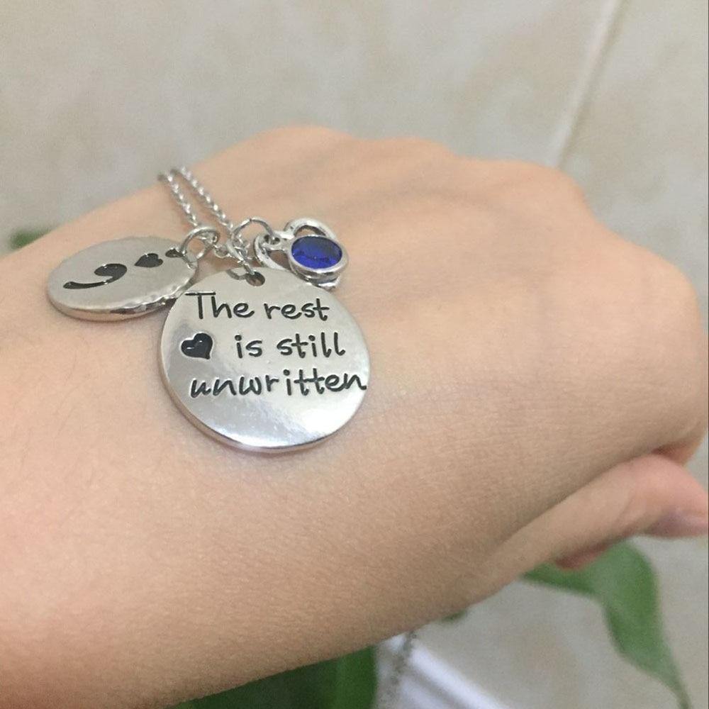 "The rest is still unwritten" Semicolon Birthstone Necklace-Your Soul Place