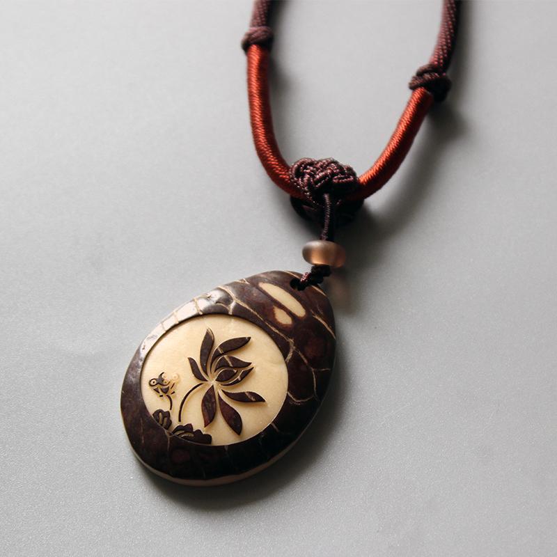 Handmade Carved Tagua Nut Lotus Flower Pendant Necklace-Your Soul Place