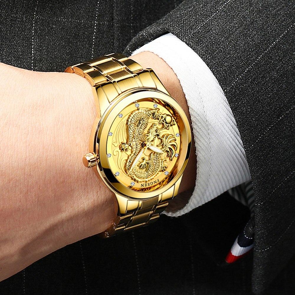 Luxury 3D Engaged Gold Dragon Spirit Watch
