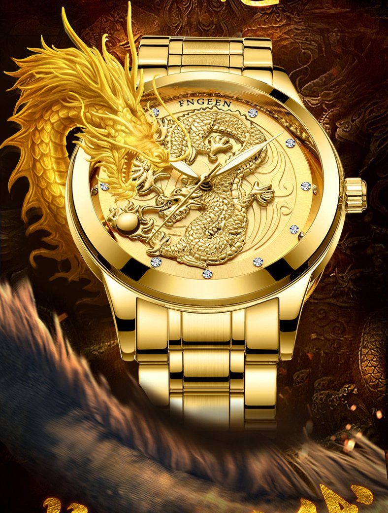 Luxury 3D Engaged Gold Dragon Spirit Watch