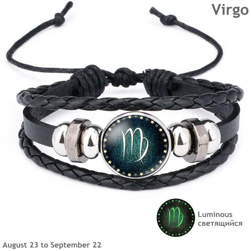 Glow in the Dark Zodiac Sign Leather Bracelet