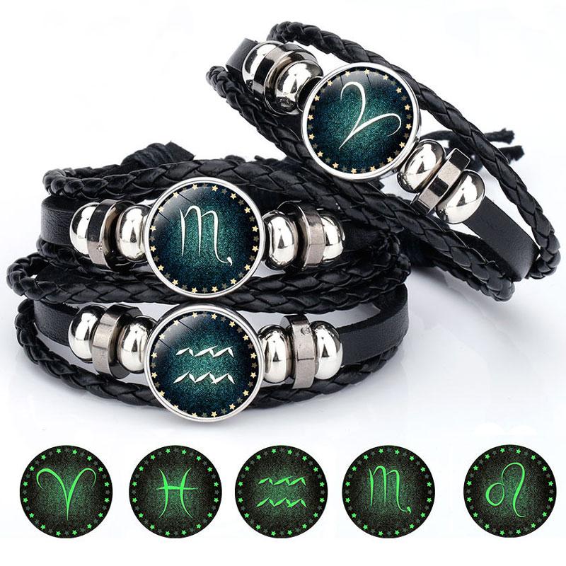 Glow in the Dark Zodiac Sign Leather Bracelet-Your Soul Place