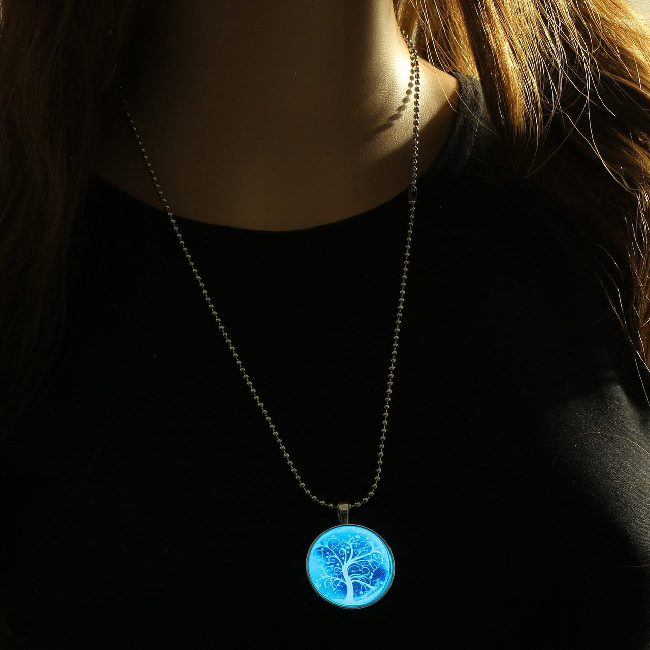 Sky Blue Glow in the Dark Tree of Life Necklace-Your Soul Place