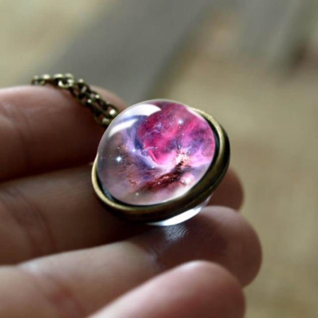 Nebula Galaxy Universe Spirit Double Sided  Glass Ball Pendant Necklace-Your Soul Place