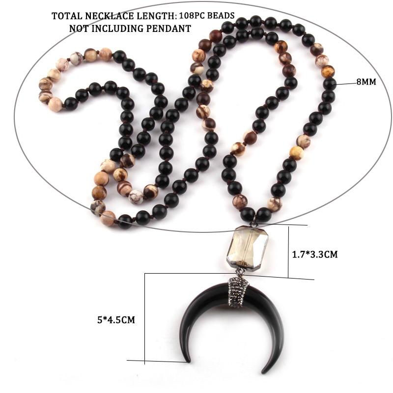 108 Beads Black Crescent Moon Mala Pendant Necklace-Your Soul Place