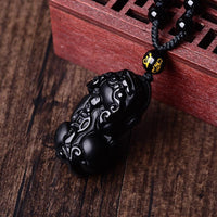 Thumbnail for Natural Obsidian Pixiu Pendant Mantra Beads Necklace-Your Soul Place