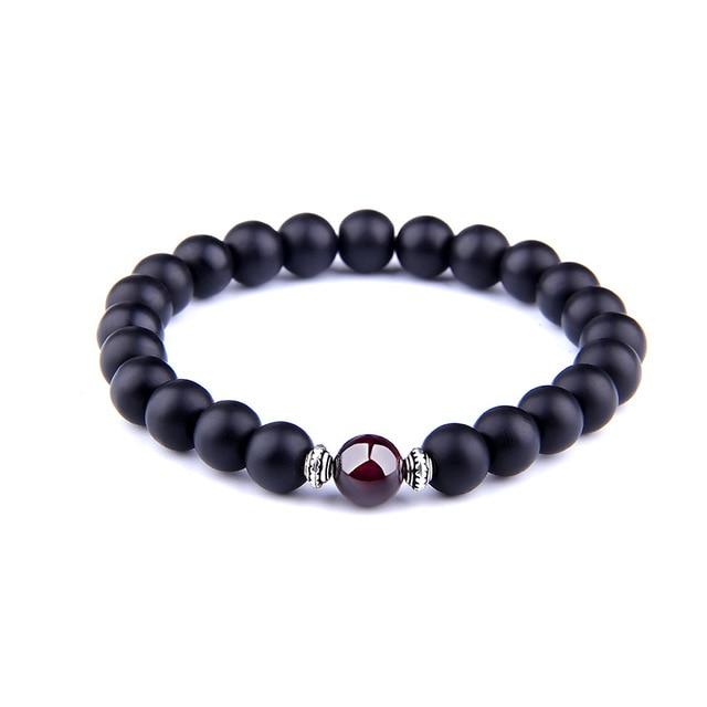 Matte Black Onyx Red Garnet Beads Bracelet-Your Soul Place