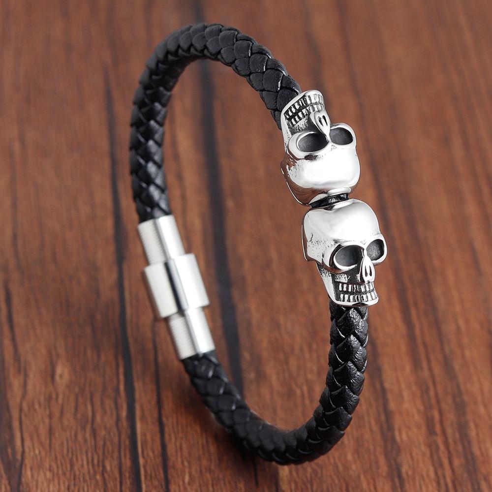 Protection Skull Stainless Steel Leather Bracelet-Your Soul Place