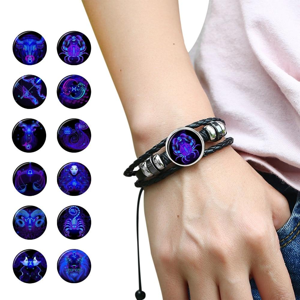 Glow in the Dark Zodiac Constellation Leather Bracelet-Your Soul Place