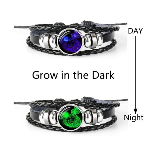 Glow in the Dark Zodiac Constellation Leather Bracelet-Your Soul Place