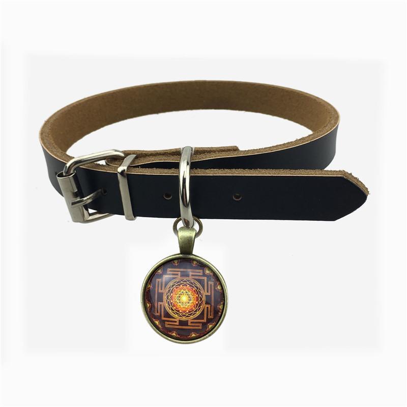 Sacred Sri Yantra Pendant Genuine Leather Pet Collar-Your Soul Place