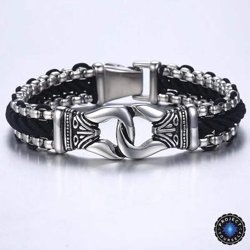 Stainless Steel Aztec Leather Woven Bracelet-Your Soul Place