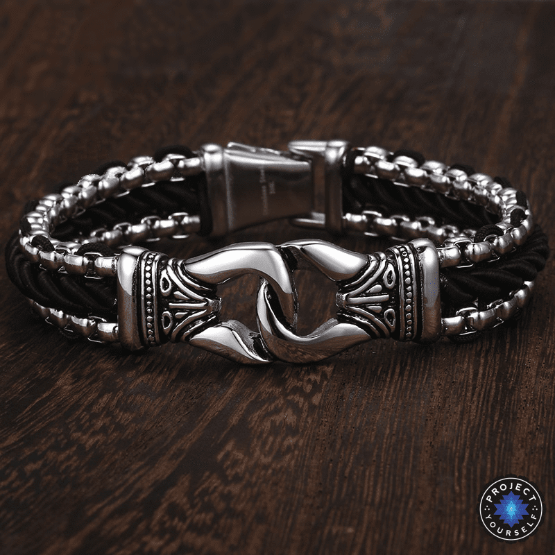 Stainless Steel Aztec Leather Woven Bracelet-Your Soul Place