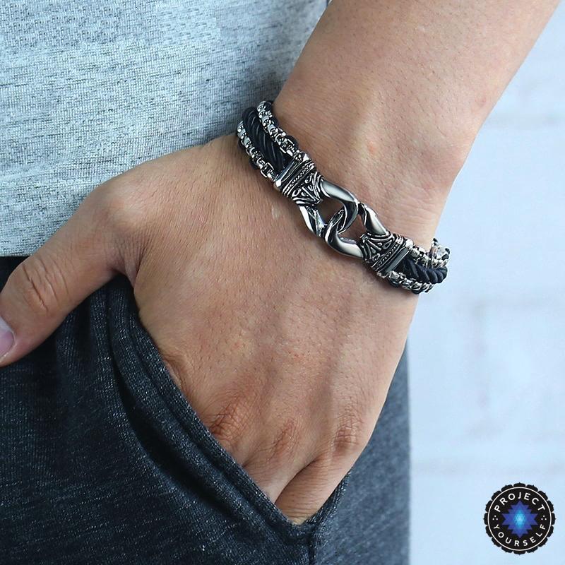 Stainless Steel Aztec Leather Woven Bracelet-Your Soul Place