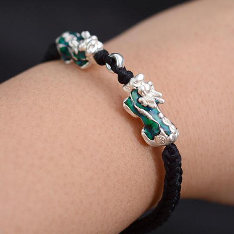 Sterling Silver Thermochromic Pixiu Lucky Buddhist Rope Bracelet-Your Soul Place