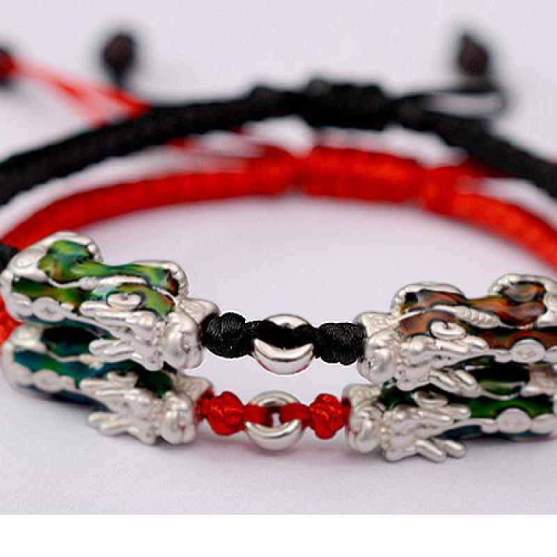Sterling Silver Thermochromic Pixiu Lucky Buddhist Rope Bracelet-Your Soul Place