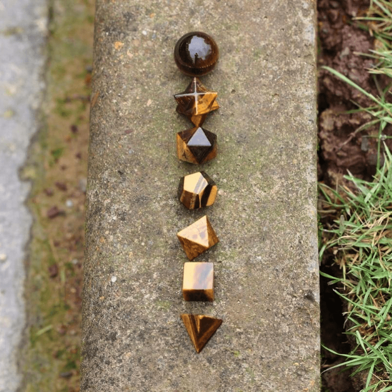 Tiger Eye Platonic Solids Sacred Geometry Set-Your Soul Place